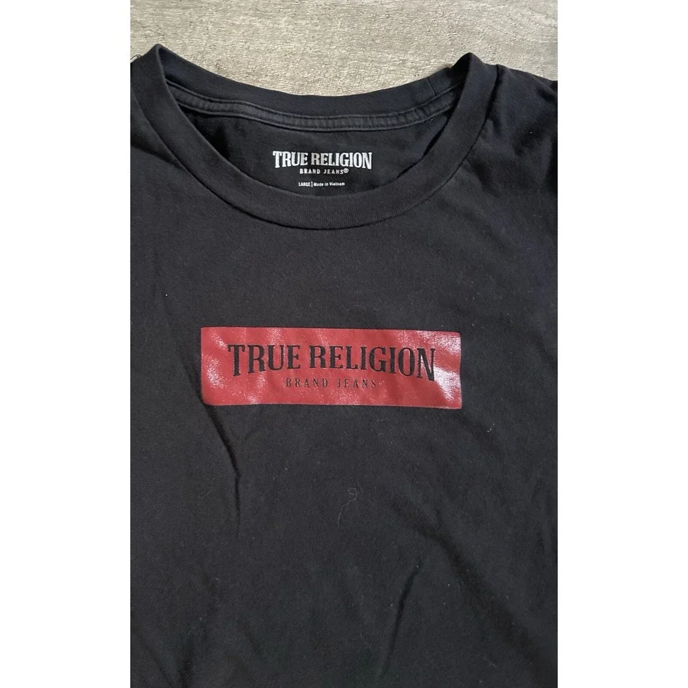 True Religion T Shirt Mens Large Black‎ Red Box Short Sleeve Graphic Tee